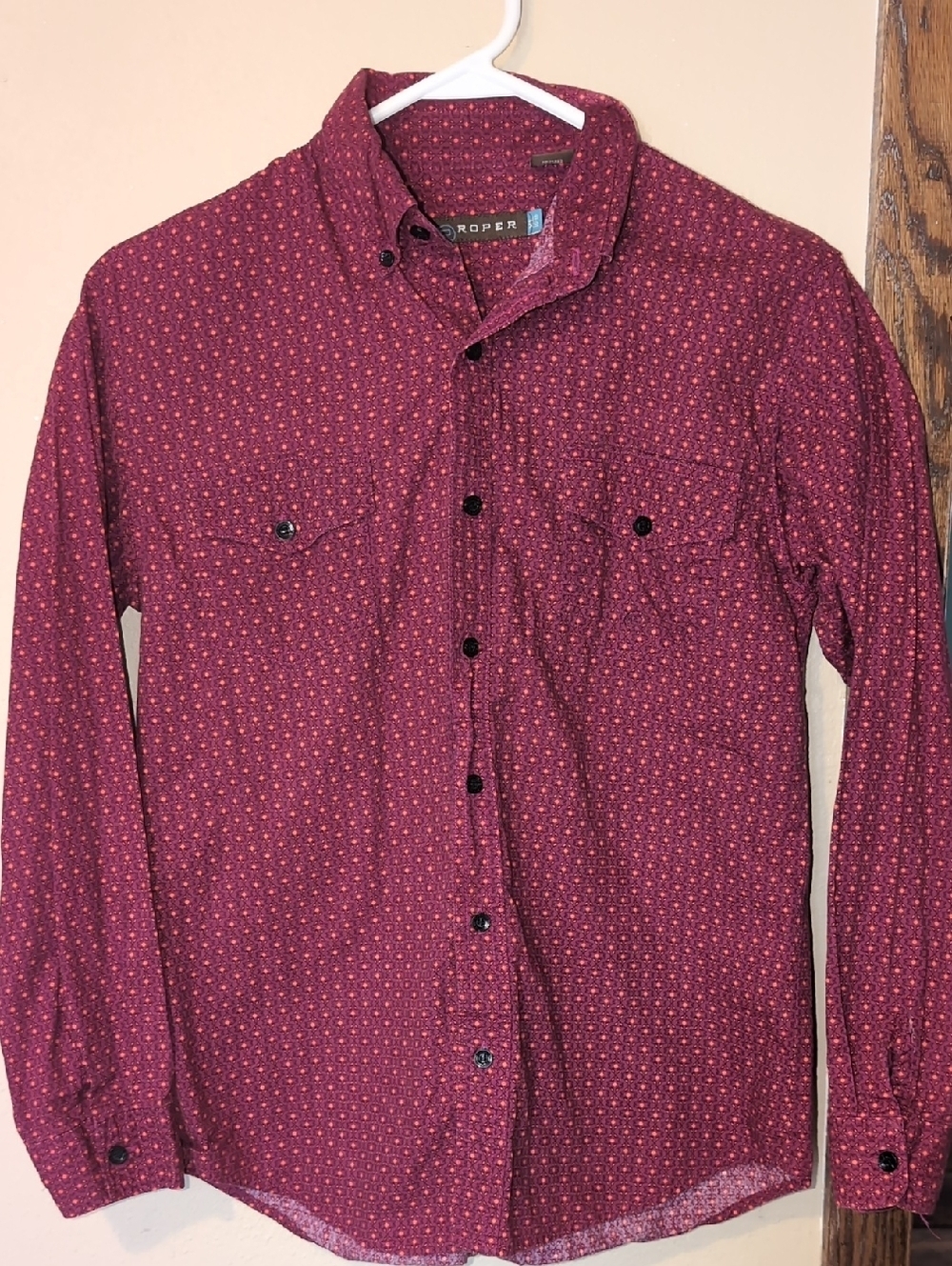Roper Burgundy Printed Long-Sleeve Button-Down Western Dress Shirt